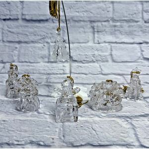 6 Ornaments Crystal Glass Gorham 3 inch Tree Snowman Toys Sleigh